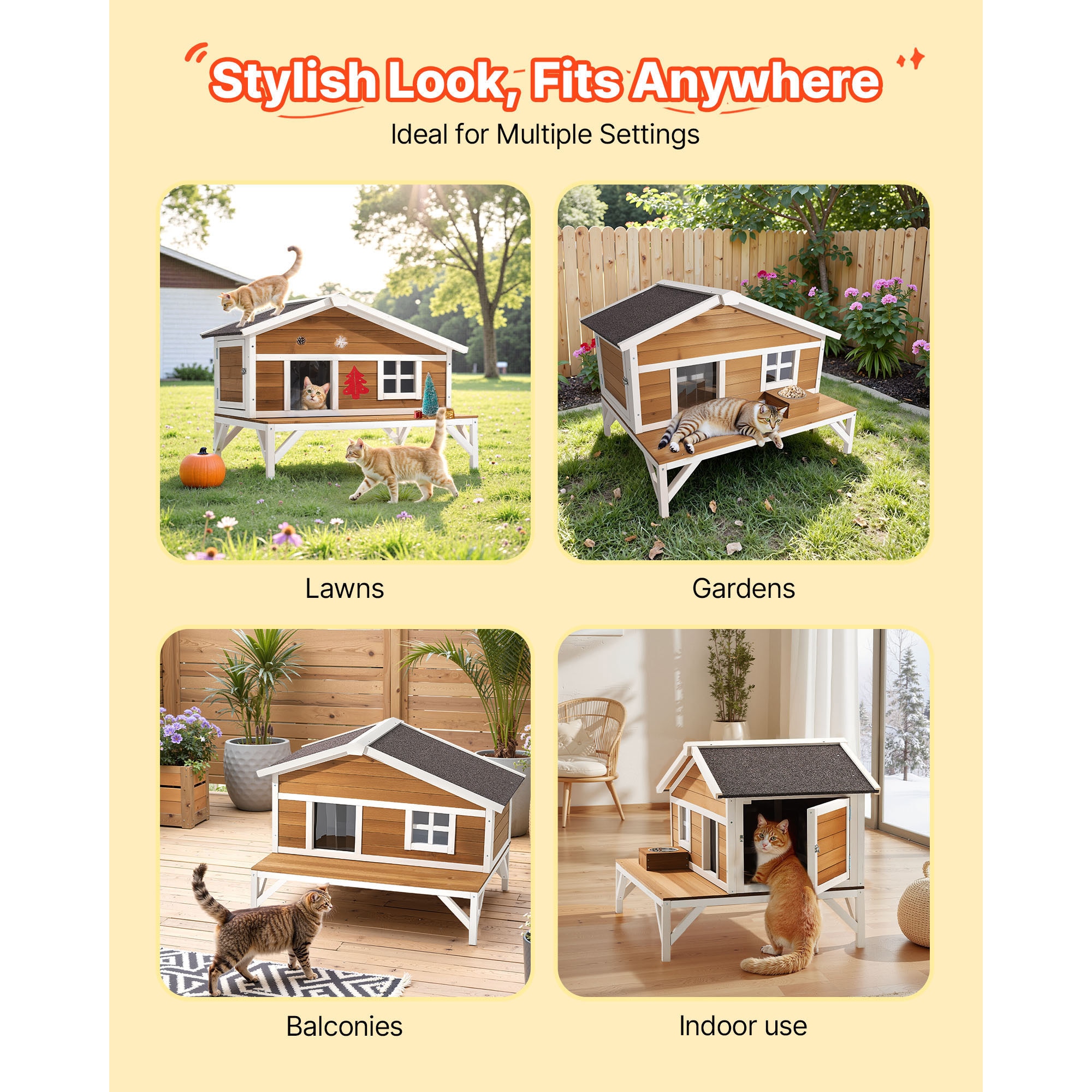 Isolierte Katzenhütte Aus Holz Mit Plattform Für Den Außenbereich_voghion.com